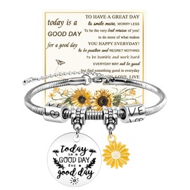 QianSiLi Sunflower Gifts Stainless Steel Bracelet Women Sunflower Charm Bracelet Chain Inspirational Birthday Christmas Valentines Day Gifts for Teens Women Friends Mom Daughter