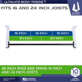 Ceiling Mount Pull Up Bar for 8' Ceilings with New for 2020 Upgraded Through-Bolt Bar Mounts