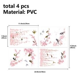 CREATCABIN 4Pcs Flower Wall Decals March Cherry Blossom Wall Stickers Decor Floral Wall Art Stickers Peel and Stick Home Waterproof Wall Decor for Living Room Bedroom Nursery Decoration 7.87x11.42in