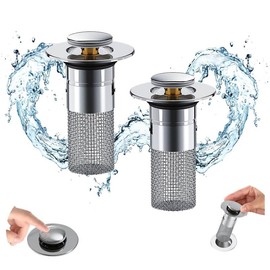 Bathroom Sink Drain Strainer, Sink Drain Stopper Hair Catcher, Pop Up Bathroom Sink Stopper with Removable Stainless Steel Filter Basket, Sink Stopper for Universal Bathroom Kitchen Basin Sink - Color: 2 PCS