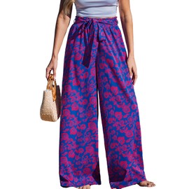CUPSHE Women's Cover up Boho Floral Print Sarong Pants High Waist Wrap Cover-Up Pant Pink-Red S