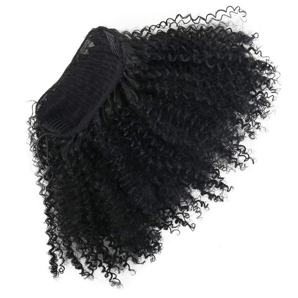 YITI Afro Kinky Curly Drawstring Ponytails for Black Women Extended Contact Pull Rope Card Masson Hair Piece for African American Girls Curly Drawstring Ponytail Extension for Women（Black） (1B#)