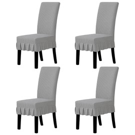 Easy-Going Dining Chair Covers Stretch Parsons Chair Slipcover with Skirt Chair Covers for Dining Room Restaurant Banquet (4 PCS, Light Gray)