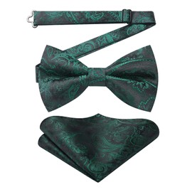 Enlision Bow Tie with Pocket Square for Men Paisley Pre-Tied Bow Ties for Wedding Suit Tuxedo, Green