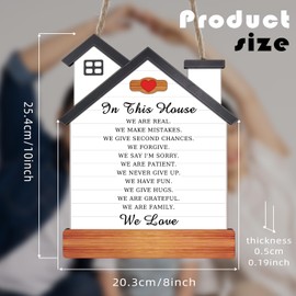 In This House, Wooden Hanging Sign,Wall Decoration, House Rules Signs, Farmhouse Living Room Home Decor Wall Art, Inspirational Family Quote, Family Room Signs,Family Quote Signs, 10 x 8 Inches.