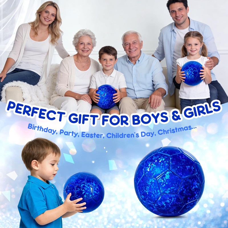 Paokoo Kids Soccer Ball Size 3, Blue Glitter Training Ball