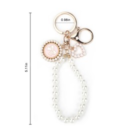 SHTALHST Pearl Keychain with White Bow,Car Keychain, Wristlet Keychain,Bag Charms,Keychain Accessories for Christmas, Birthdays, Valentine's, Mother's Day, or Gifts for Wife, Girlfriend, or Friends
