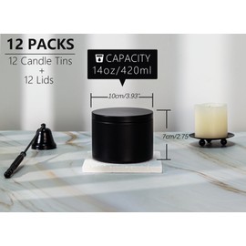 Candle Tins with Lids, 3 Wicks Candle Jars 14oz/420ml Candle Containers 12 Pack Seamless Bulk Candle Containers for Candle Making Supplies Wholesale Empty Candle Jars - Black