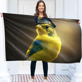 Military Hat Bird Flag - Large Funny Flag - Print on Both Sides - 110D Polyester - Double Stitching - 2 Brass Eyelets, Large 90 x 150 cm (5 x 3 Feet)