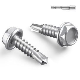 BNUOK #10 x 3/4 Inch Self Drilling Screws, 61pcs 0.5 lbs Self Tapping Screws for Metal, 410 Stainless Steel Hex Washer Head Sheet Metal Screws