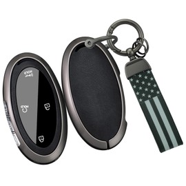ontto Metal and Leather Key Fob Cover Case with USA Flag Keychain Compatible with Hyundai Ioniq 6 Grandeur GN7 Kona Elantra Azera Sonata Hybrid Santa fe 2023 2024 Car Accessories,Black