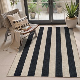 Lahome Striped Easy Jute Outdoor Patio Rug, 3x5 Washable Rugs for Entryway Porch, Farmhouse Neutral Non Shedding Indoor Outdoor Carpet for Entry Kitchen Guestroom Deck Foyer