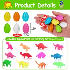 Thremhoo 60 PCS Small Hatching Dinosaur Eggs for Dinosaur Party Favors Birthday Party Supplies Goodie Bag Stuffers Prizes Bulk Novelty Grow in Water Dino Eggs with Toys Inside Easter Fillers Kids Boys Girls