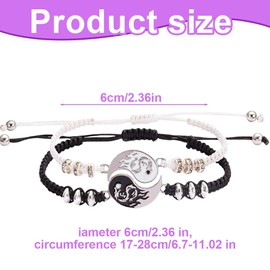 SGERUFZ 2 x Yin Yang Dragon Totem Adjustable Cord Friendship Bangle Bracelets for Couples and Best Friend Bracelet