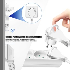 EXTRASTAR 3-Way Power Strip, Flat Plug Multiple Socket with 1.5 m Cable, Multiple Socket, Flat Plug with Child Lock, Flat Plug 16 A/3680 W, White