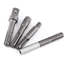 4pcs 1/4 3/8 1/2 Inch Stainless Steel SDS Plus Shank Screwdriver Bit Holder Hex and Square Wrench Adapter Extension SDS Bit Holder Black for Screwdriver