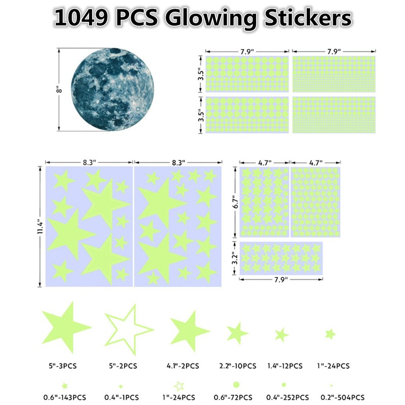 JCZD 1049 Pcs Glow in The Dark Stars and Moon
