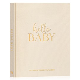 Lanpn Hello Baby First 5 Year Baby Diary for Girls Boys - Linen Hardcover Baby Diary to Enter Baby Book for New Parents - Baby Album Baby Memory Book Gift (Beige, 154 Pages)