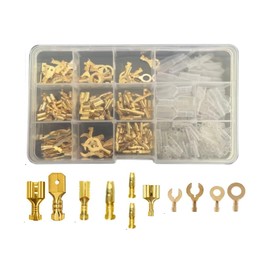 Wire Crimp Terminal Set, 280 Pieces, Giboshi Terminals, Flat Terminals, Round Terminals, Quad Terminals, Insulated Sleeves, Brass, Gold