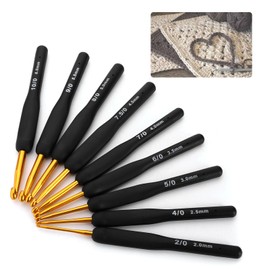 9Pcs Crochet Hook Set 2.0mm - 6.0mm Knitting & Crochet Supplies with Ergonomic Handle Crochet Hooks Kit for Arthritic Hands Sweater Sewing Thread Black Handle Craft Accessories Knitting Tools