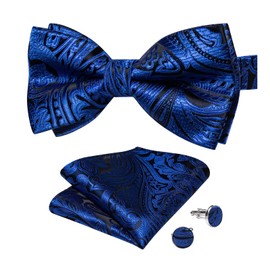 DiBanGu Pajarita de cachemira negra y dorada para hombre, ajustable, con pajarita de moño, Paisley azul real, Talla única