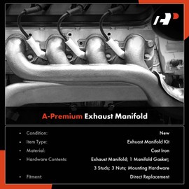 A-Premium Left Exhaust Manifold Kit W/Gaskets, Studs, Nuts, Washers, Springs, Bolt, Heat Shield [8Cyl 7.4L] Compatible with Chevy & GMC Models - Express Savana 3500 C2500 K2500 Suburban K3500 & More
