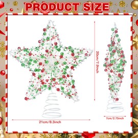 Wonderjune Christmas Star Tree Topper 8.3" Red Green Berries Decor 3D Star Treetop LED Lights Battery Powered Xmas Tree Ornament for Christmas Party Indoor Outdoor Home Decoration