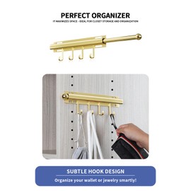 BaiNong 12 inch Valet rod for closet pull out closet valet rod Gold extending closet rod Standard telescopic closet rod organization rack pants Storage Clothes Hanger