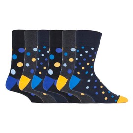 6 Pairs mens gentle grip no elastic socks 6-11 uk, 39-45 eur Assorted colours (MGG562)