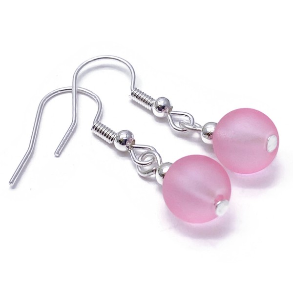 Frosted BABY PINK Glass Bead Earrings - 8mm Matte Round