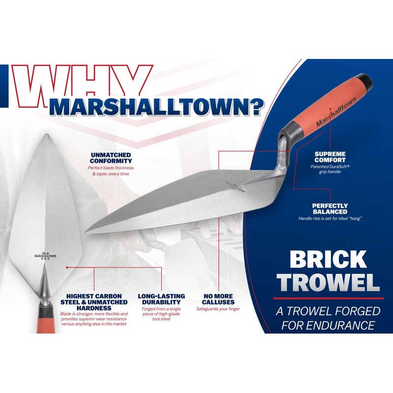 MARSHALLTOWN London Brick Trowel, 11 x 4 7/8 Inch Masonry