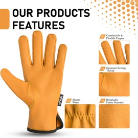 Islero Gardening gloves for Men and Women Tough Thorn Proof Comfortable Breathable Protective leather with Strong Grip Rigger Garden work Safety gloves (Full Leather, Medium)