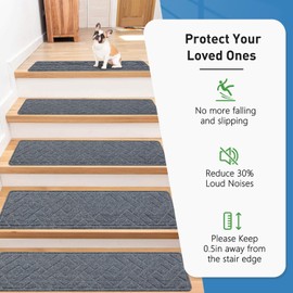 Non Slip Stair Treads for Wooden Steps,15 Pack 8" X 30" Stairs Carpet Treads Indoor with Reusable Peel and Stick Adhesive for Kids Elders and Pets