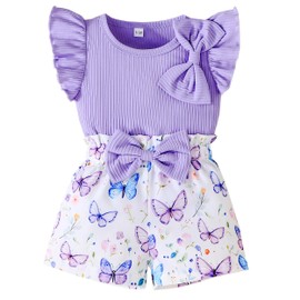 SUREPOCH Toddler Baby Girl Clothes Summer Outfits Ruffled Knit Sleeveless Top Cute Shorts Set Perfect Gifts for Baby Girls