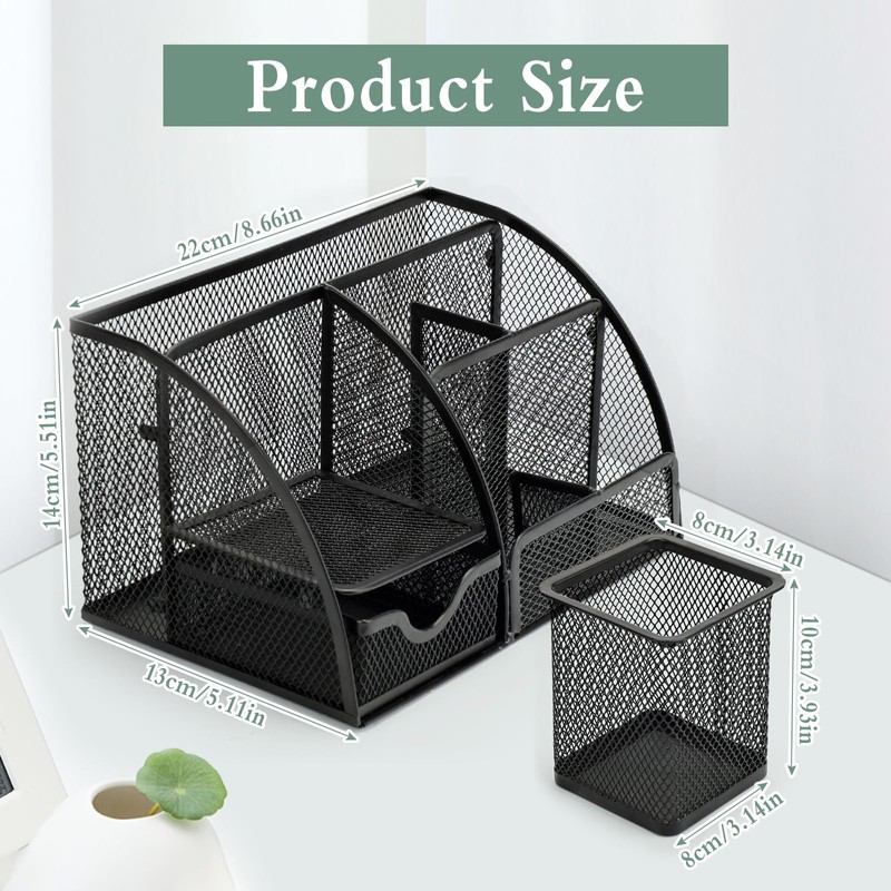 UMILKI 2 Piece Desk Organiser with Pen Holder Set, Metal