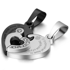 Cupimatch Couple Heart Necklace for 2 Men Women Stainless Steel I Love You Heart Rhinestone Puzzle Matching Pendant Pair Necklace with 50 cm & 55 cm Chain Partner Bracelets, Stainless Steel, Crystal