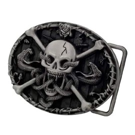 LKMY Men's Belt Buckle, Vintage Skull Skeleton Oval Belt Buckle For Mens Gift Antique Silver(Skull-Cross)