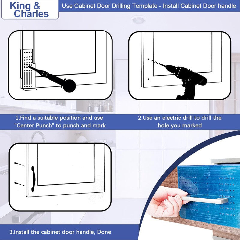 King&Charles Multi Cabinet Hardware Template with Center Punch, Cabinet/Drawer Handle