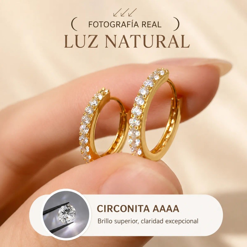Arracadas Huggie Circonia Pavé Oro Laminado 10mm Elegante