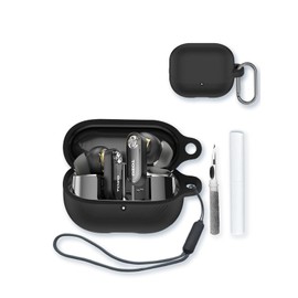 Case for TOZO Hybrid Active Noise Cancelling Wireless Earbuds,Soft Protective,BOVUGAC Silicone Case Cover with Keychain & Cleaning Kit & Lanyard for TOZO Crystal Pods Earbuds Item Number：T11147-Black