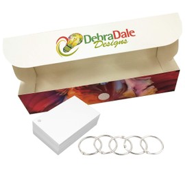 Debra Dale Designs - 600 Small Blank Study Flash Cards - Single Hole Punched - 5 Metal Binder Rings - White - 3.5" x 2" - Super Thick 200# Tag Card Stock