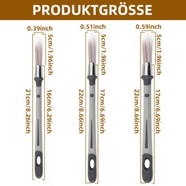 3-Piece Set with Repair Brushes, Bristle 9.5/13/15 mm, Trim Brush and Wall Brush, Edge Tool for Walls, Skirting Boards, Corners, House Wall Brush, Round Brush, Pointed Brush, Fine Painting Brush