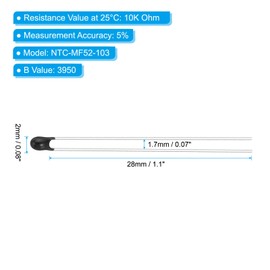 PATIKIL NTC Thermistors Resistors 100 Pieces 10K Ohm MF52-103 5% Accuracy High Sensitive Current Limiter Temperature Sensor for Measurement Temperature Black