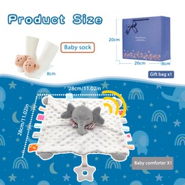Baby Gifts Set, Keepsake Set,Baby Shower Gifts Includes Baby Lovey Blanket and Funny Baby Sock,New Born Baby Gift,Unique Present for Baby Shower & Newborn Lovey（Elephant Baby Comforter & Bear Socks）