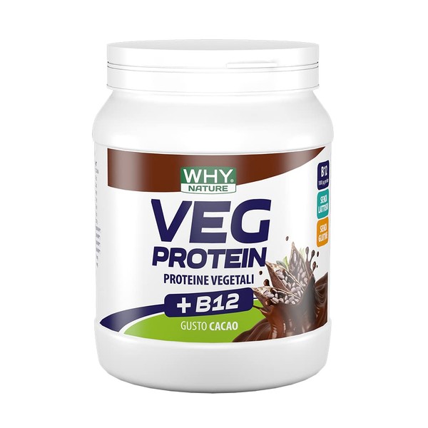 WHY NATURE VEG PROTEIN - Proteine in Polvere Vegetali con Vitamina B12 - Senza Glutine - Gusto Cacao - 450 gr