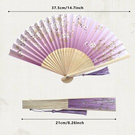 Pack of 4 Foldable Hand Fans, Bamboo Fan with Tassel, Wooden Carved Bamboo Handheld Folding Fan, Hand Fan Asian Decoration for Wall Decoration, Gifts