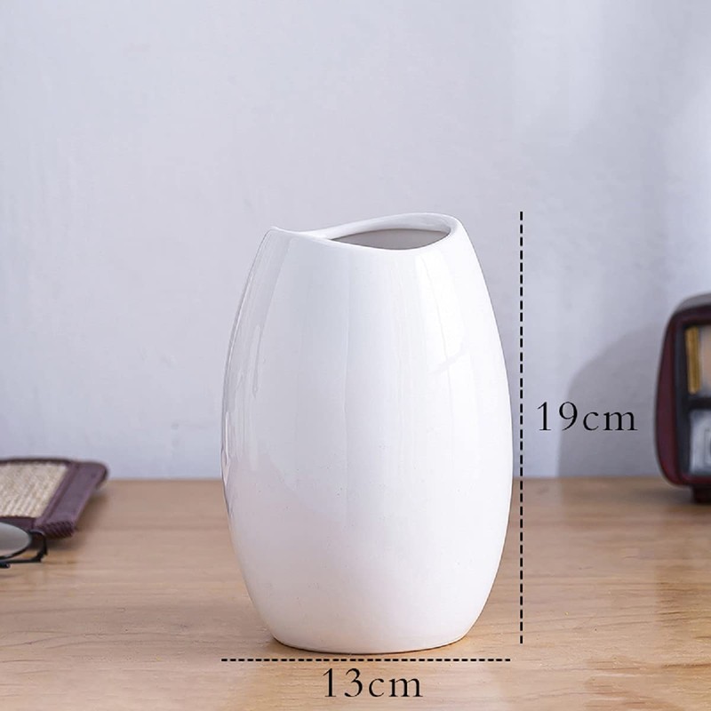 White Ceramic Vase, Flower Base, White, Large, 7.9 inches (20