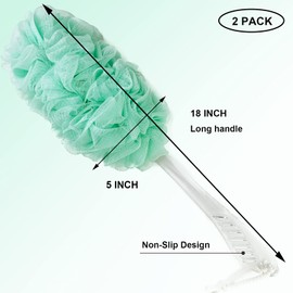 PPHAO - Bath Loofahs on a Stick for Men - Bath Brush Long Handle for Shower Elderly - Loofah Sponge for Women - Plastic Loofah - Bath Body Brush - Green Loofah - 2Pack