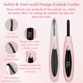 ExcellaElite Heated Eyelash Curler,1 Pcs Eyelash Curler Heated Electric Eyelash Curler 24-Hour Long-Lasting Fast and Natural Heating Eyelash Curler Suitable for Eye Beauty Makeup (Pink with Eyelashes)