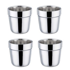 TEAMFAR Espresso Cups, Set of 4, Stainless Steel, Thick-Walled Double-Walled Drinking Cups, Tea Cups, Coffee Cups Set for Home, Party, or Camping, Unbreakable & Reusable, Dishwasher Safe, 150 ml